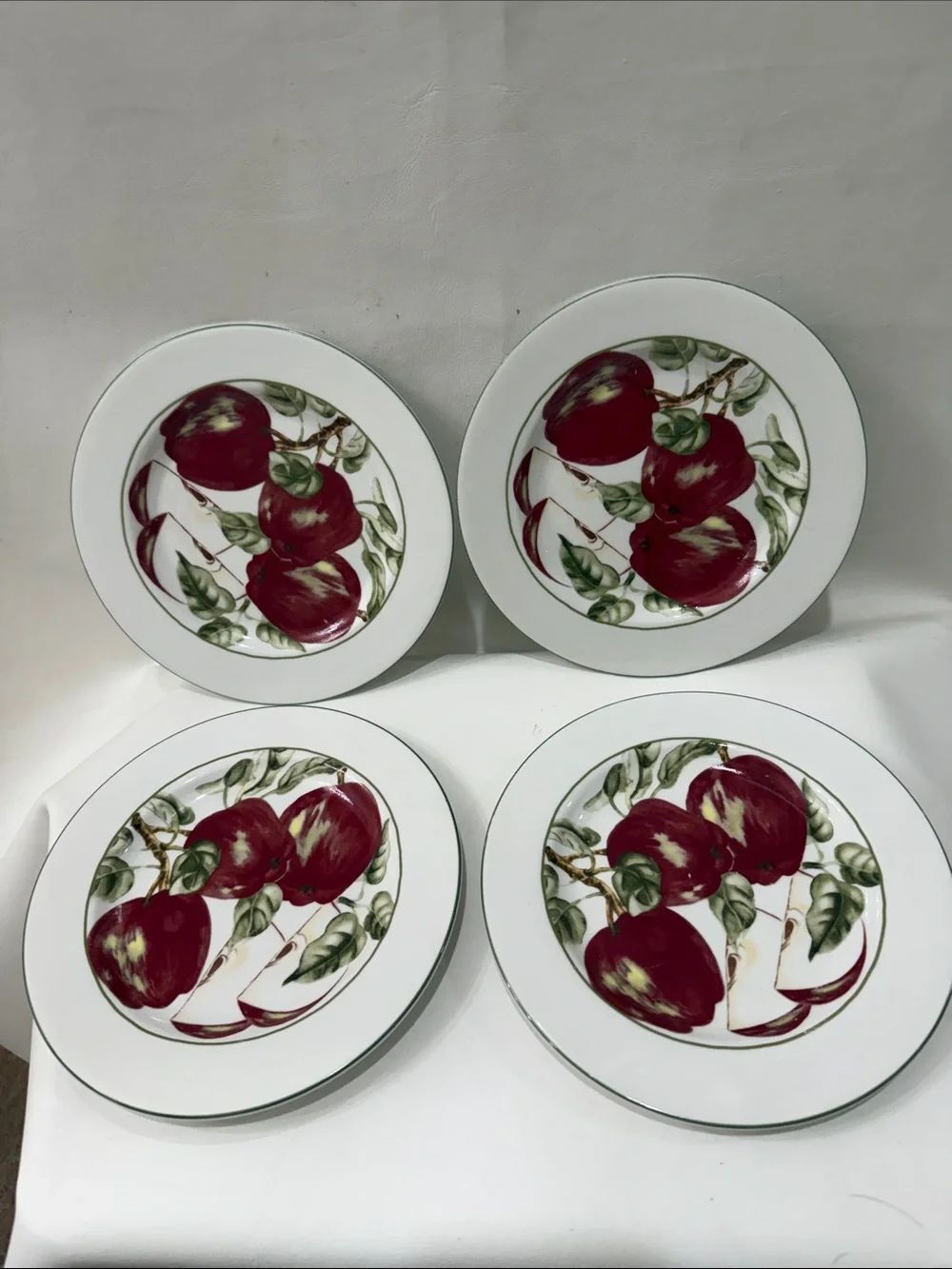 American Atelier Home Porcelain 8 In Saucers Red Apple Green Leaf Motif Set Of 4